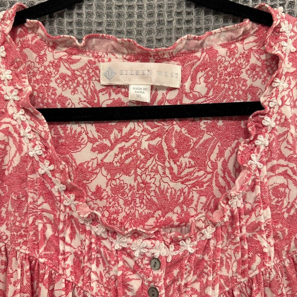 Eileen West Floral Button Front Pajama Gown Size XL Cottagecore Ruffle Ballet
